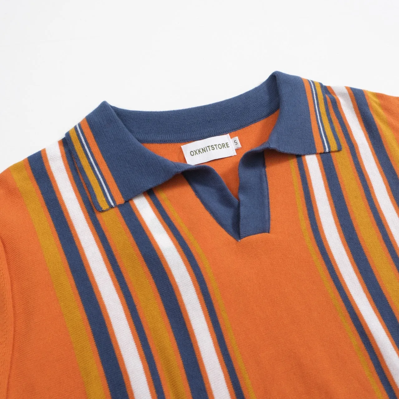 Men's orange striped jacquard knit polo shirt