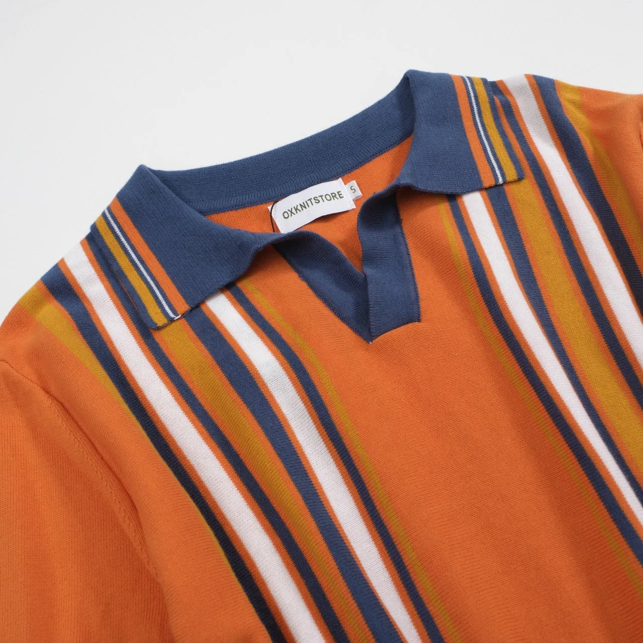 Men's orange striped jacquard knit polo shirt