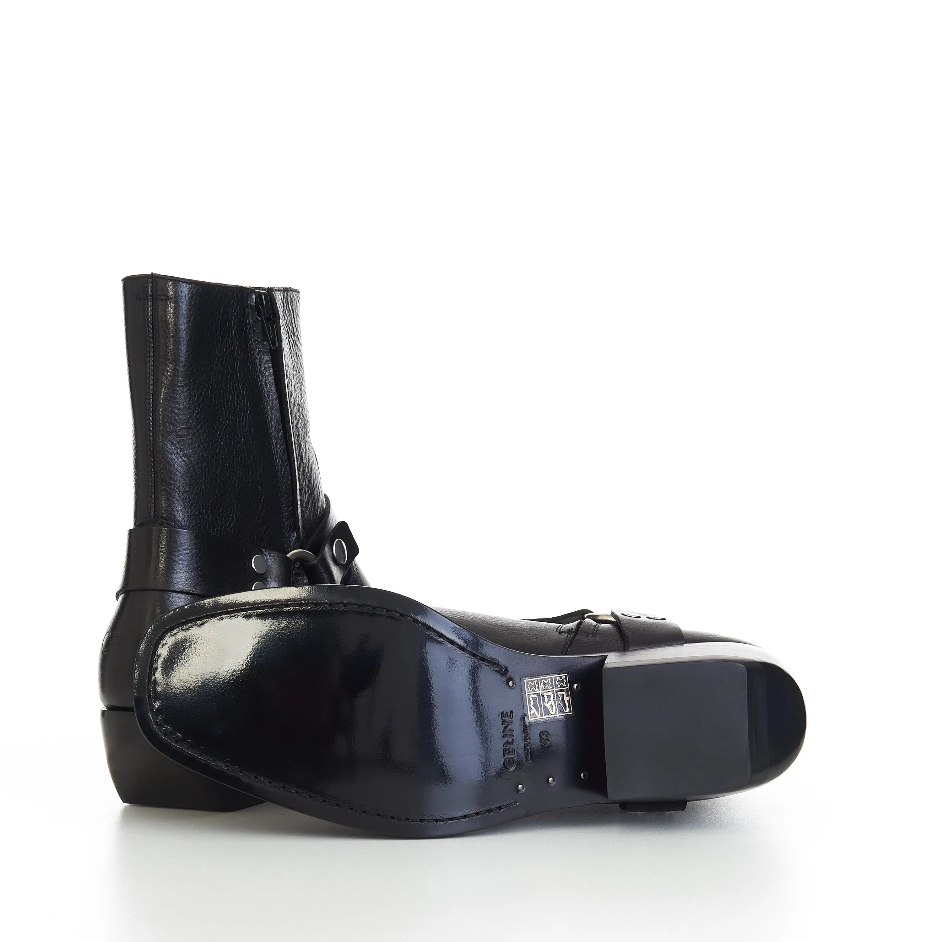 Men's Rider Harness Boots In Black Calfskin