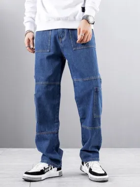 Mid Blue Relaxed Fit Cargo Men Jeans