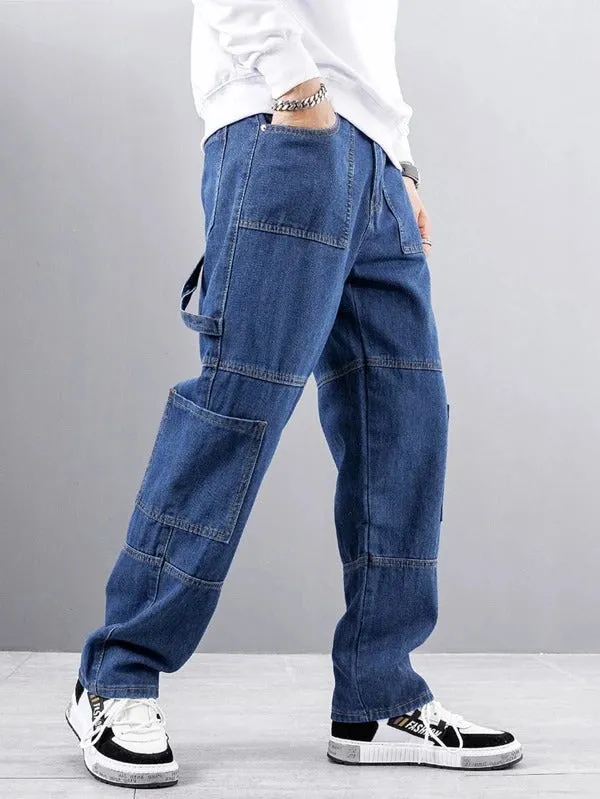 Mid Blue Relaxed Fit Cargo Men Jeans