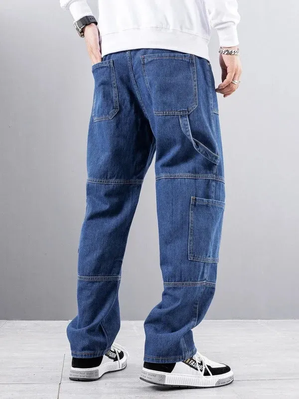 Mid Blue Relaxed Fit Cargo Men Jeans