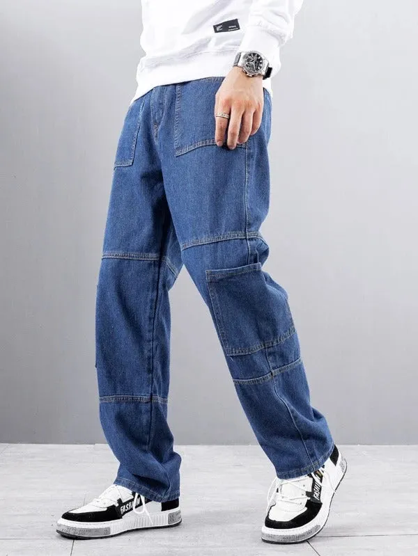 Mid Blue Relaxed Fit Cargo Men Jeans