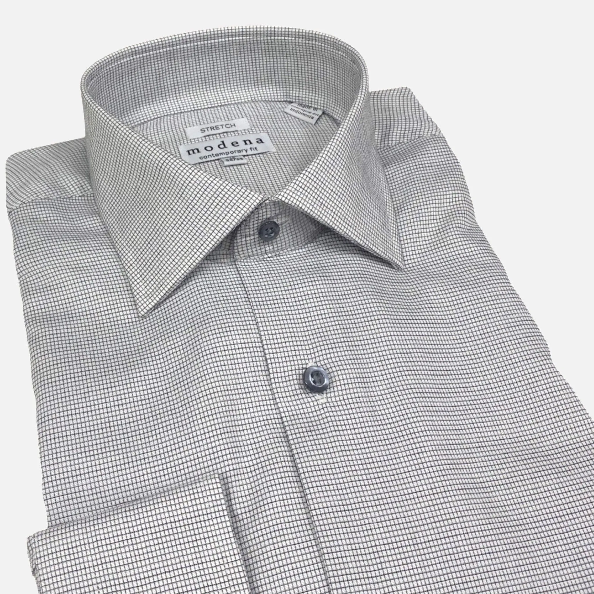 Modena Contemporary Fit Dress Shirt: Gray Mini Check Line Pattern"