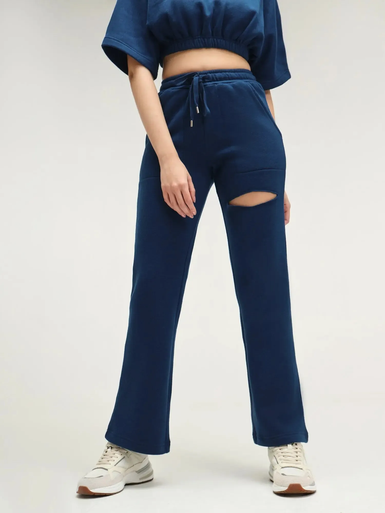 Moscow Blue Straight Leg Slit Joggers