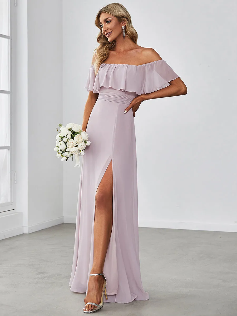 Off Shoulder Ruffle Thigh Split Wholesale Bridesmaid Dresses For Women