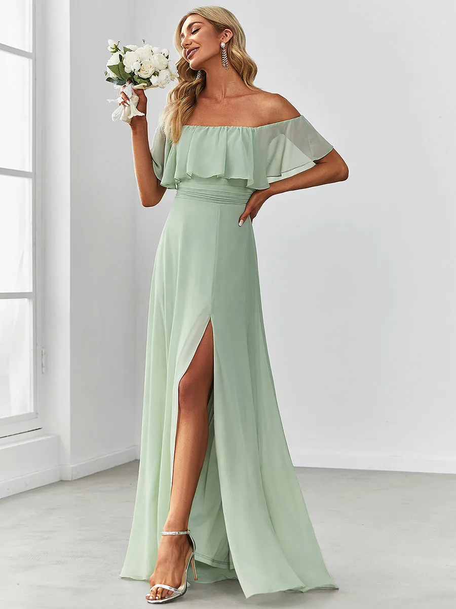 Off Shoulder Ruffle Thigh Split Wholesale Bridesmaid Dresses For Women