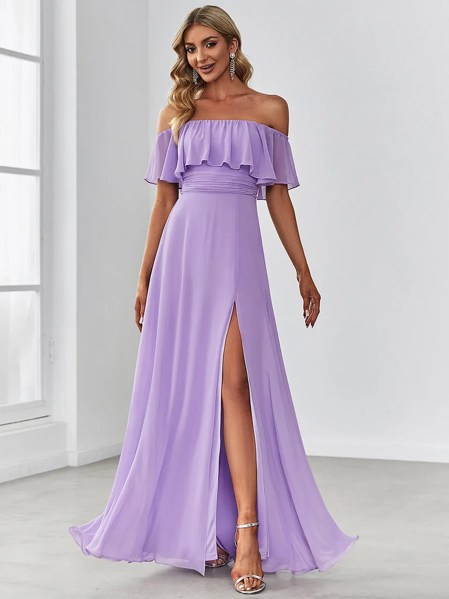 Off Shoulder Ruffle Thigh Split Wholesale Bridesmaid Dresses For Women