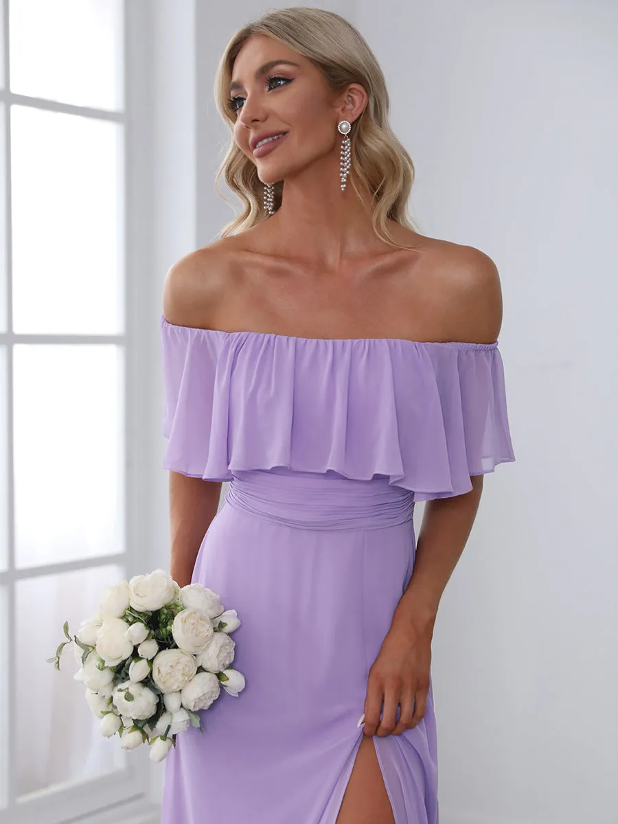 Off Shoulder Ruffle Thigh Split Wholesale Bridesmaid Dresses For Women