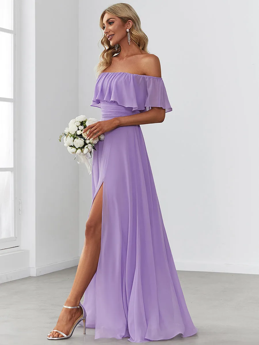 Off Shoulder Ruffle Thigh Split Wholesale Bridesmaid Dresses For Women