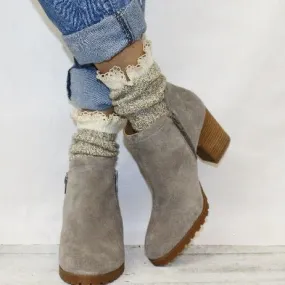 ORGANIC  lace boot crew socks - taupe