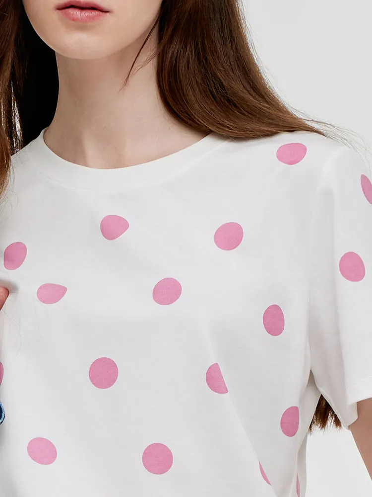 Polka Dots Printed Round Neck Women T-Shirt