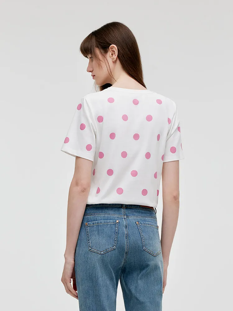 Polka Dots Printed Round Neck Women T-Shirt