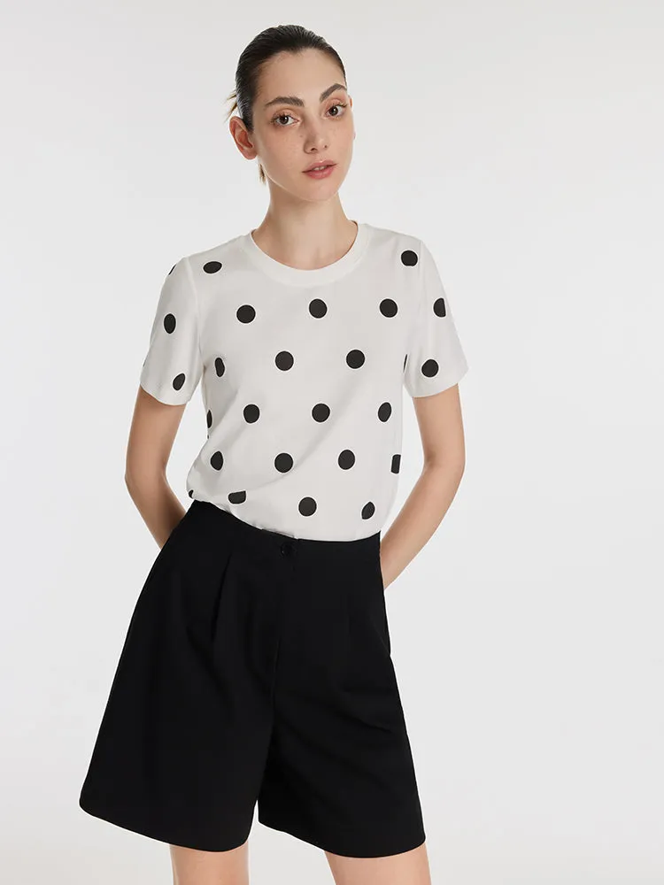 Polka Dots Printed Round Neck Women T-Shirt