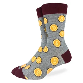 "Bitcoin" Cotton Crew Socks by Good Luck Sock - Large