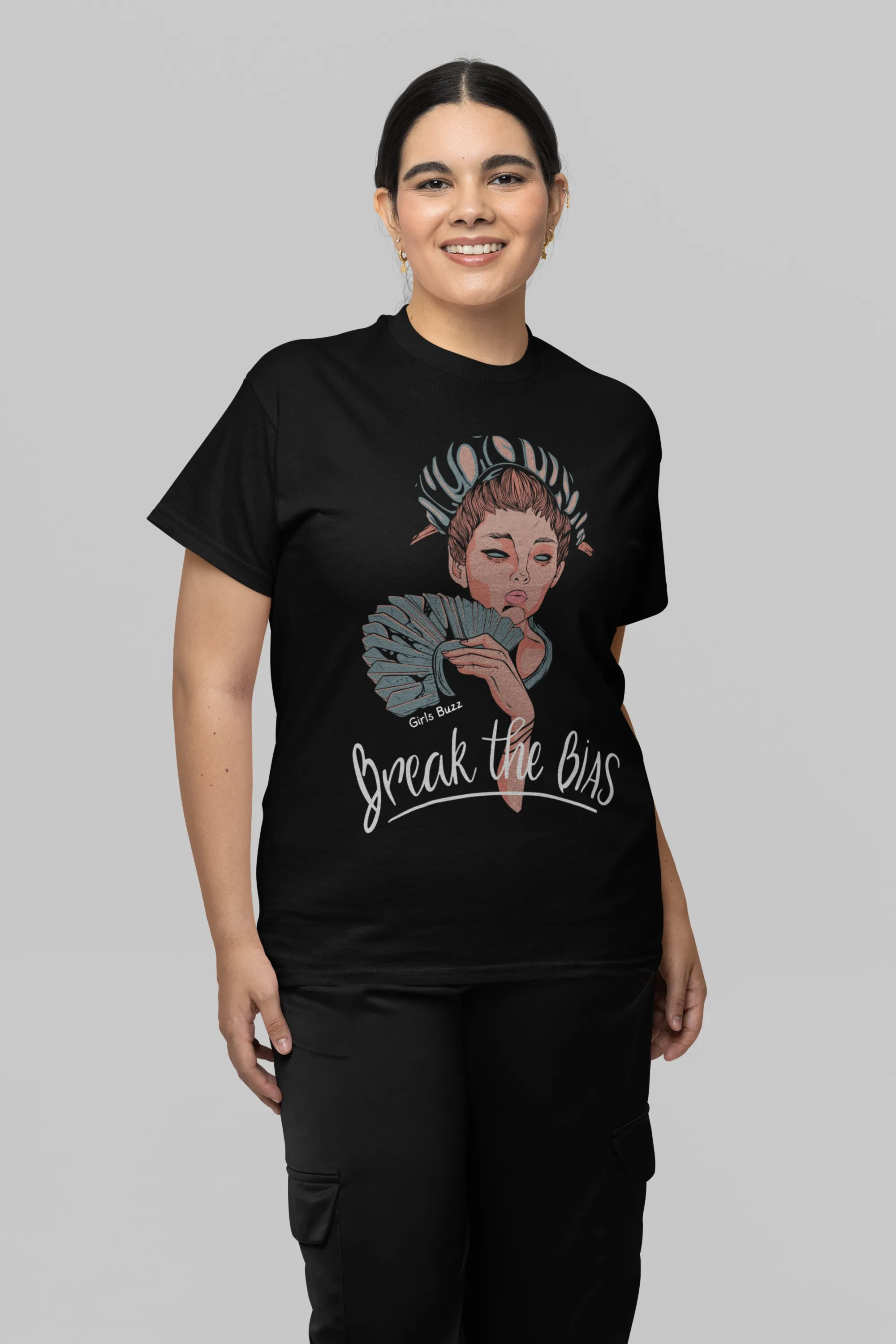 Regular Fit Black Women Cotton Tshirt - Break The Bias