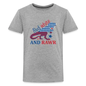 Roaring Patriot: Kids' Premium T-Shirt with American Flag Dinosaur