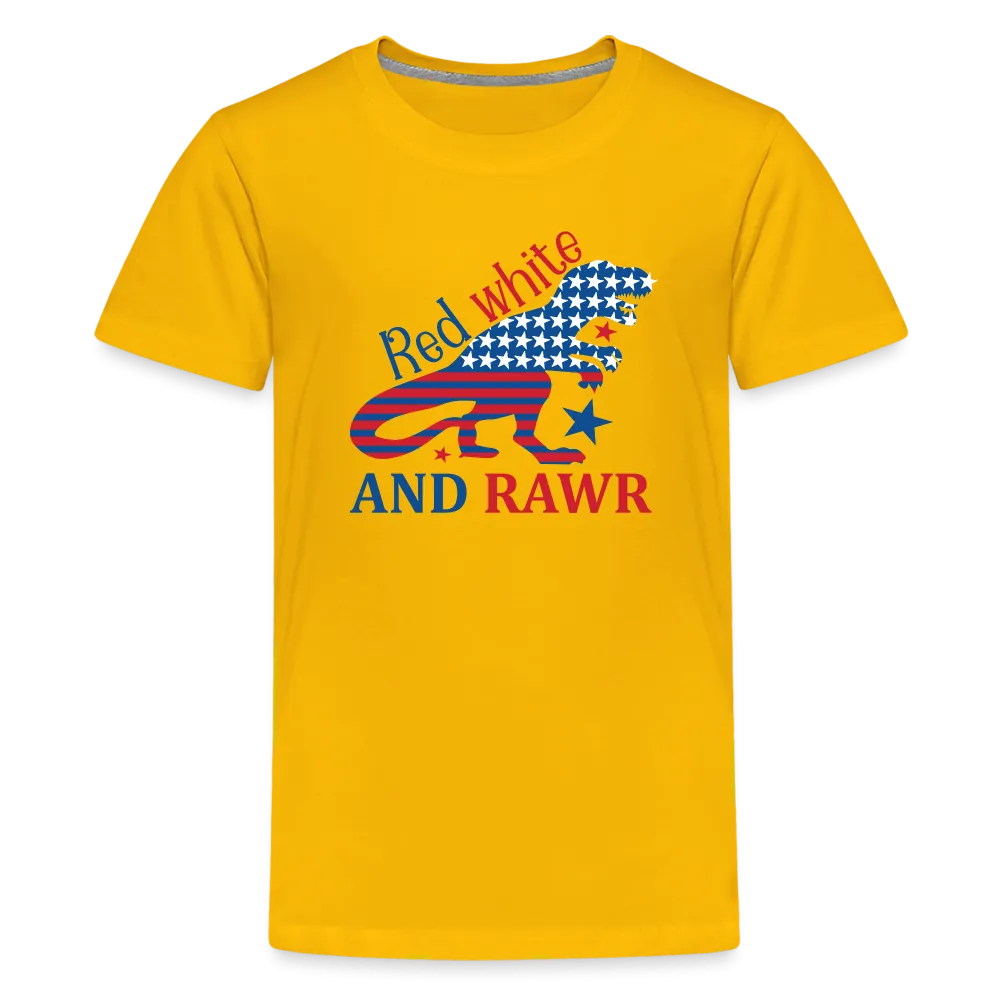 Roaring Patriot: Kids' Premium T-Shirt with American Flag Dinosaur