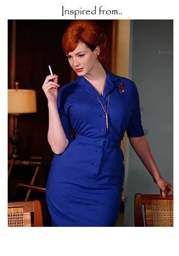 Sheila - Joan Holloway vintage pencil dress blue