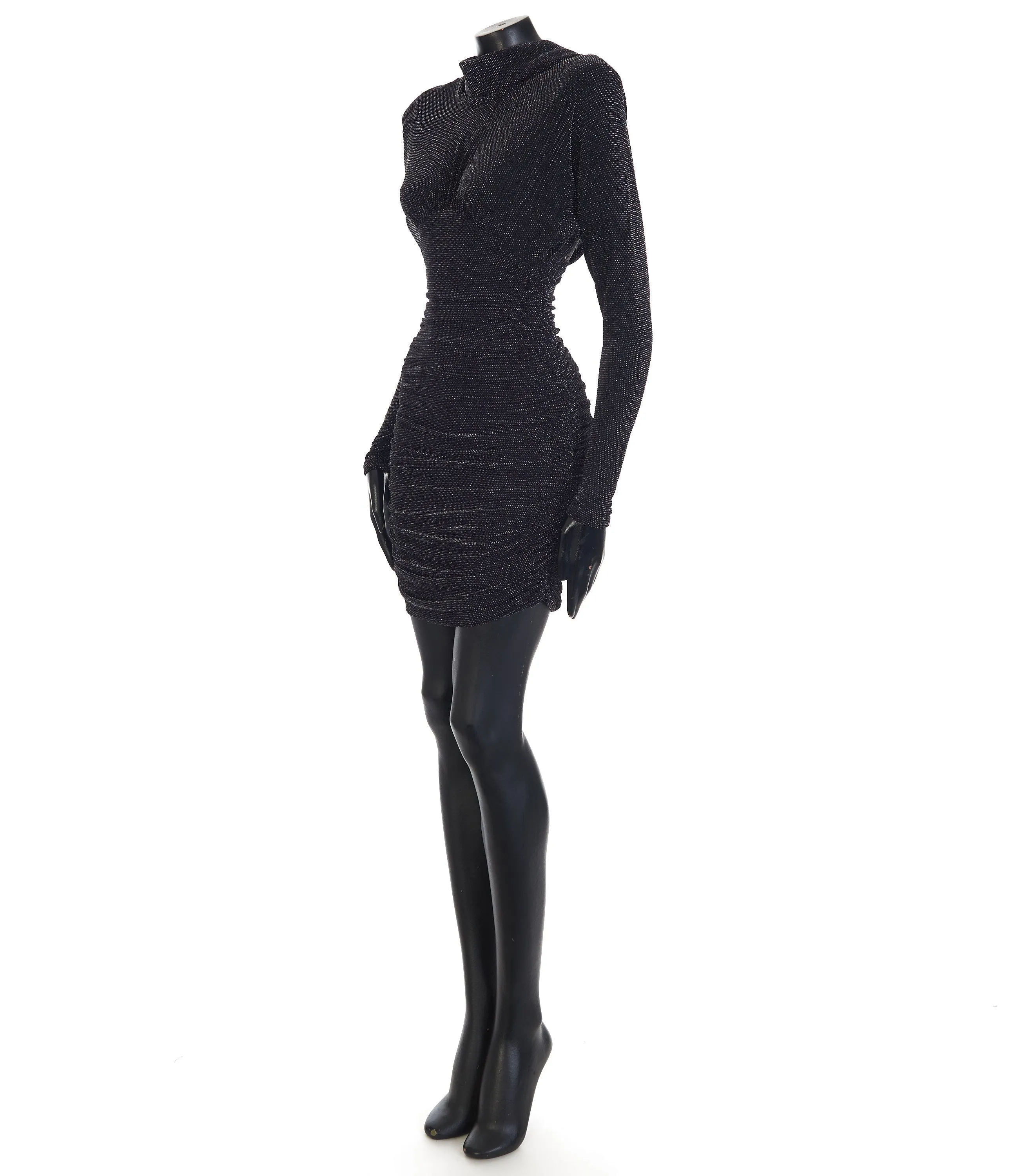 Short Black Mini Dress - Lurex Jersey, Cowl Back