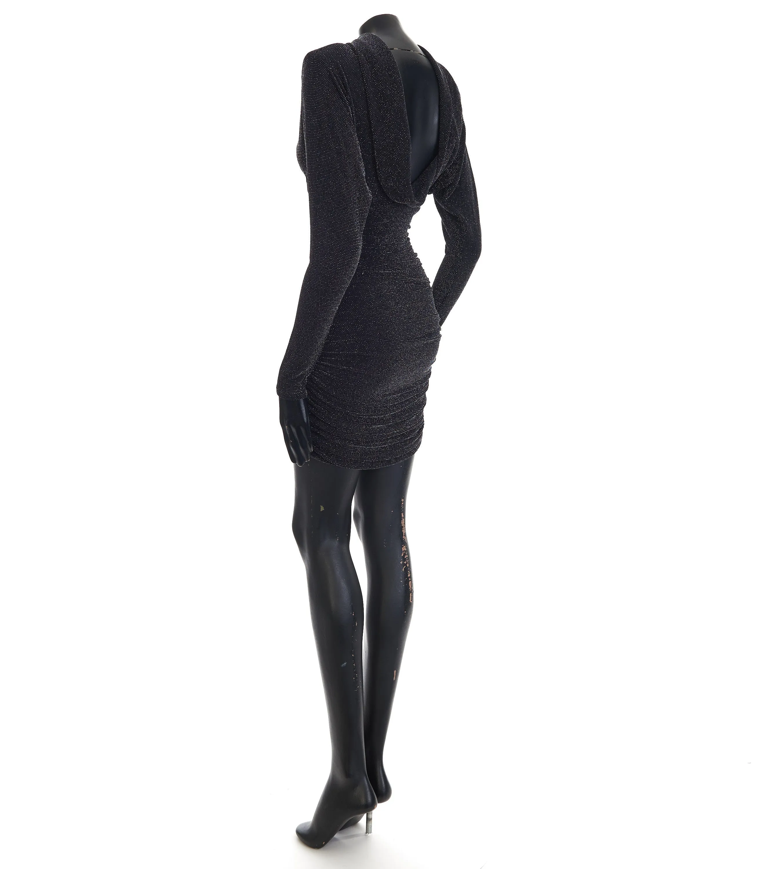 Short Black Mini Dress - Lurex Jersey, Cowl Back