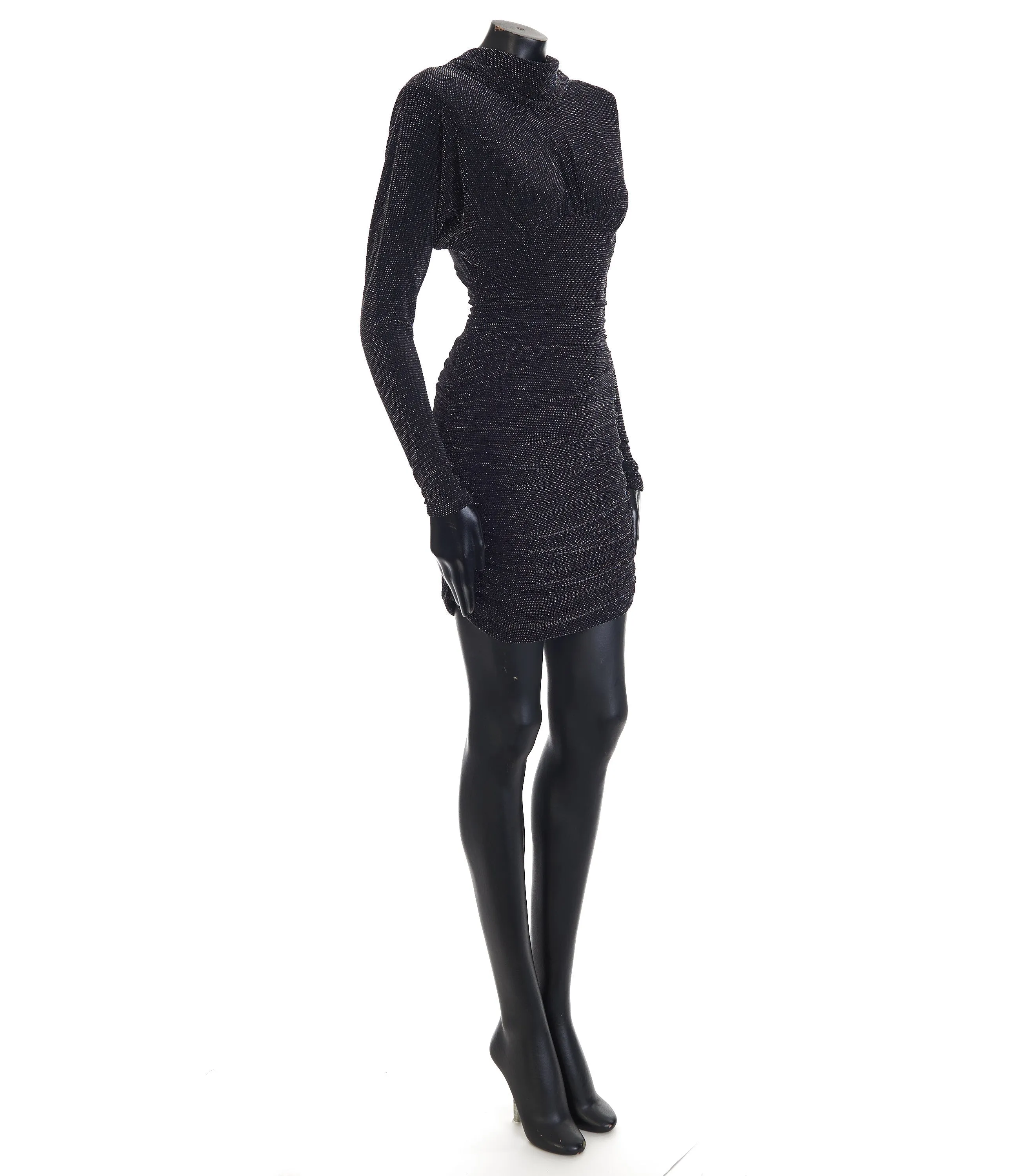 Short Black Mini Dress - Lurex Jersey, Cowl Back