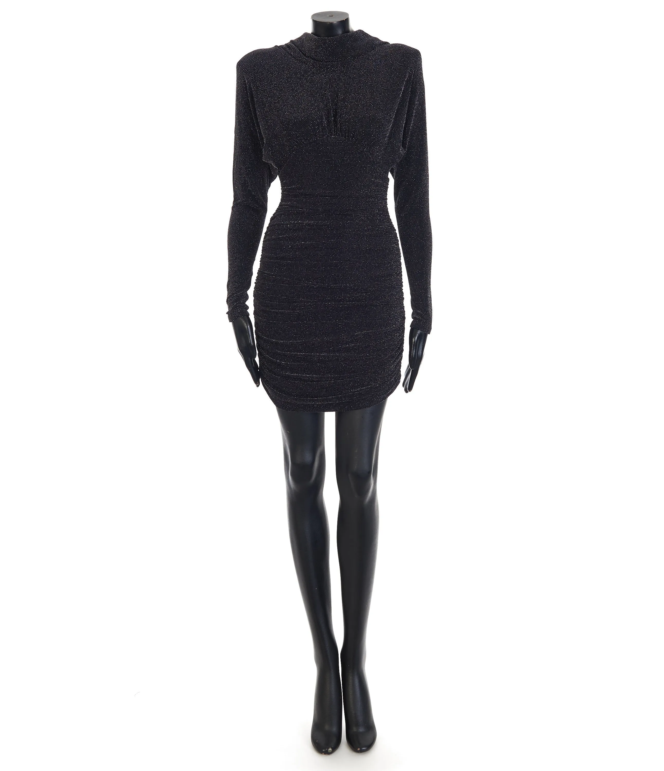 Short Black Mini Dress - Lurex Jersey, Cowl Back