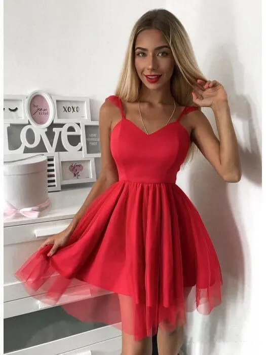 Spaghetti Strap Red Short Prom Dress Mini  Homecoming Dress  PD305