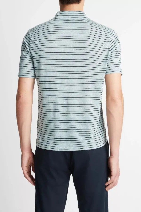 Striped Linen Short Sleeve Polo Shirt