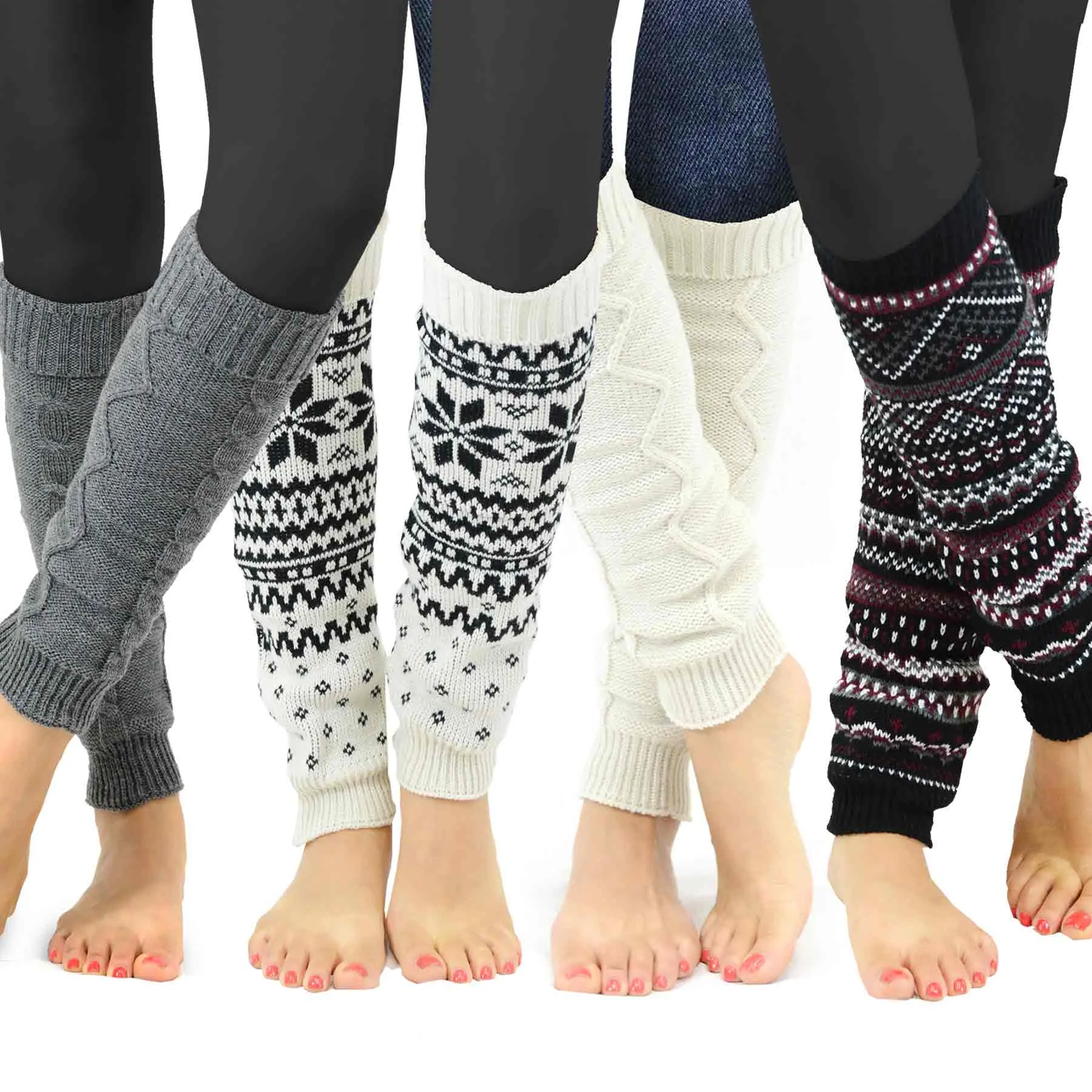 TeeHee Socks Women's Acrylic Leg Warmer Assorted B 4-Pack Gift Box (Z106)