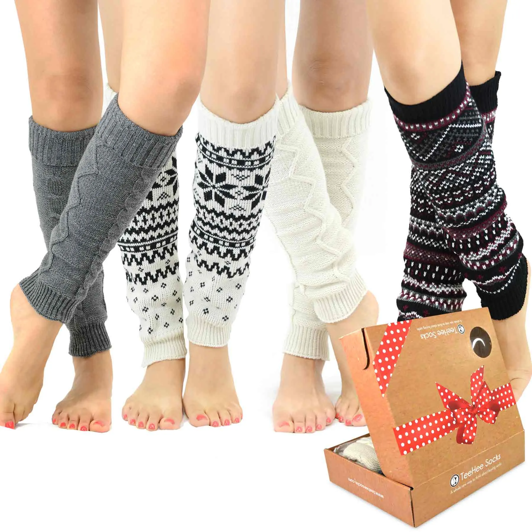 TeeHee Socks Women's Acrylic Leg Warmer Assorted B 4-Pack Gift Box (Z106)