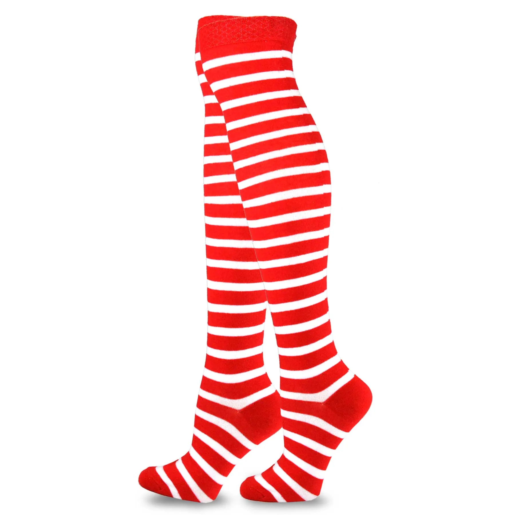 TeeHee Socks Women's Christmas Polyester Over the Knee Candy cane 2-Pack (12021)