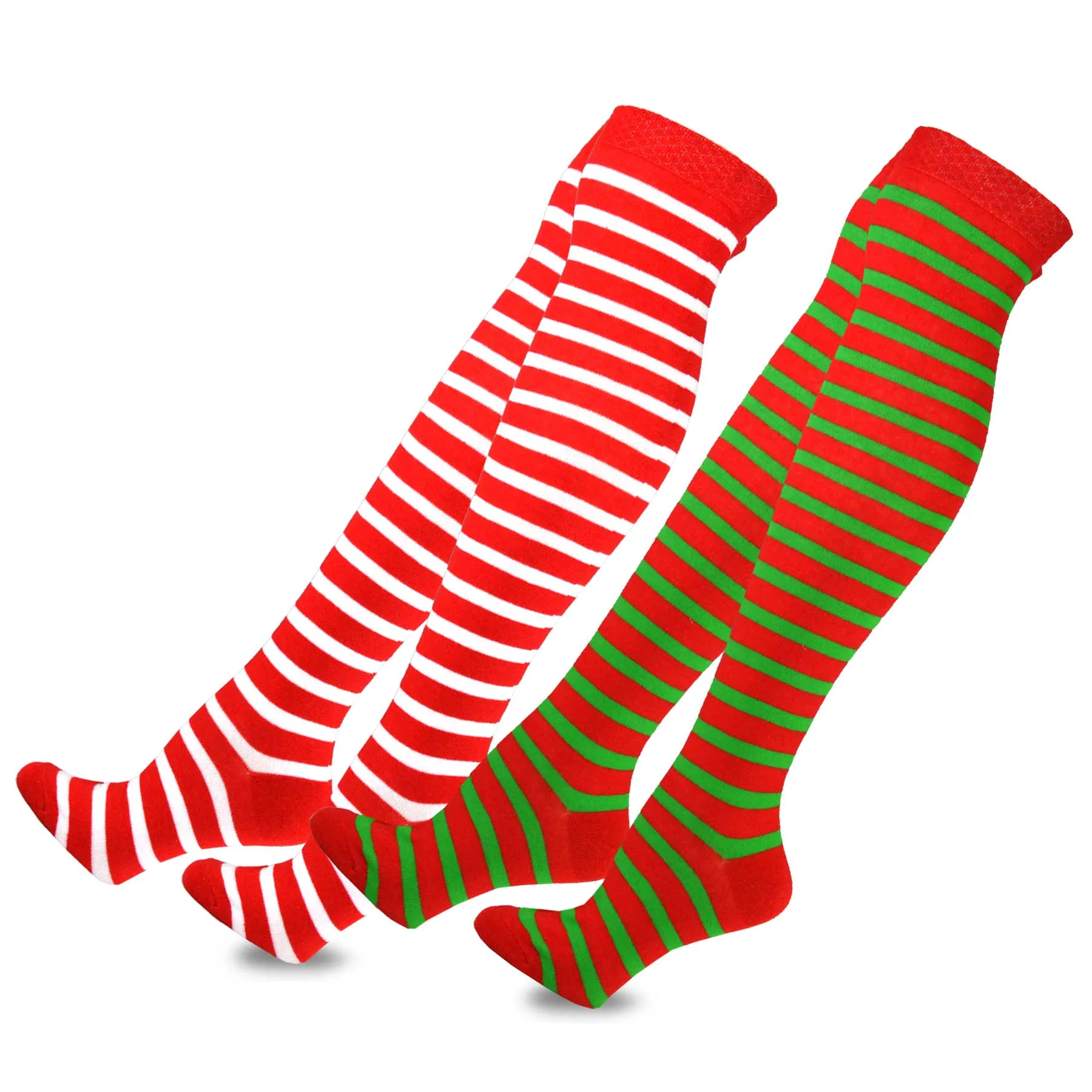 TeeHee Socks Women's Christmas Polyester Over the Knee Candy cane 2-Pack (12021)