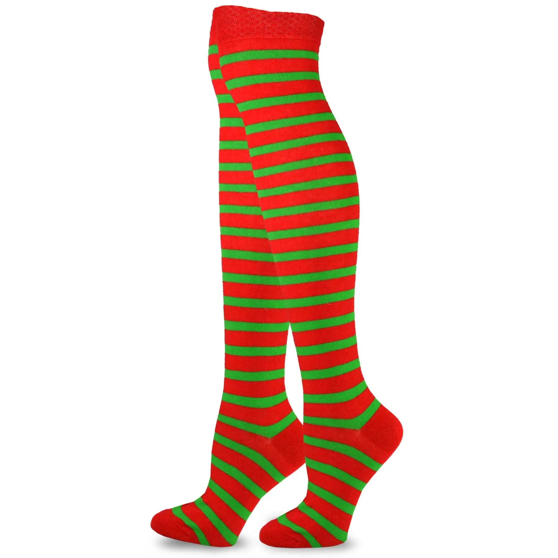 TeeHee Socks Women's Christmas Polyester Over the Knee Candy cane 2-Pack (12021)