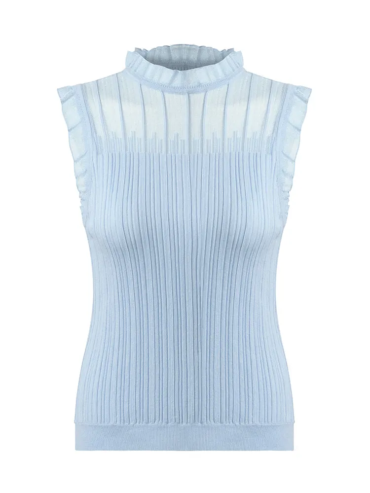 Tencel And Woolen Lace Ruffle Women Tank Top