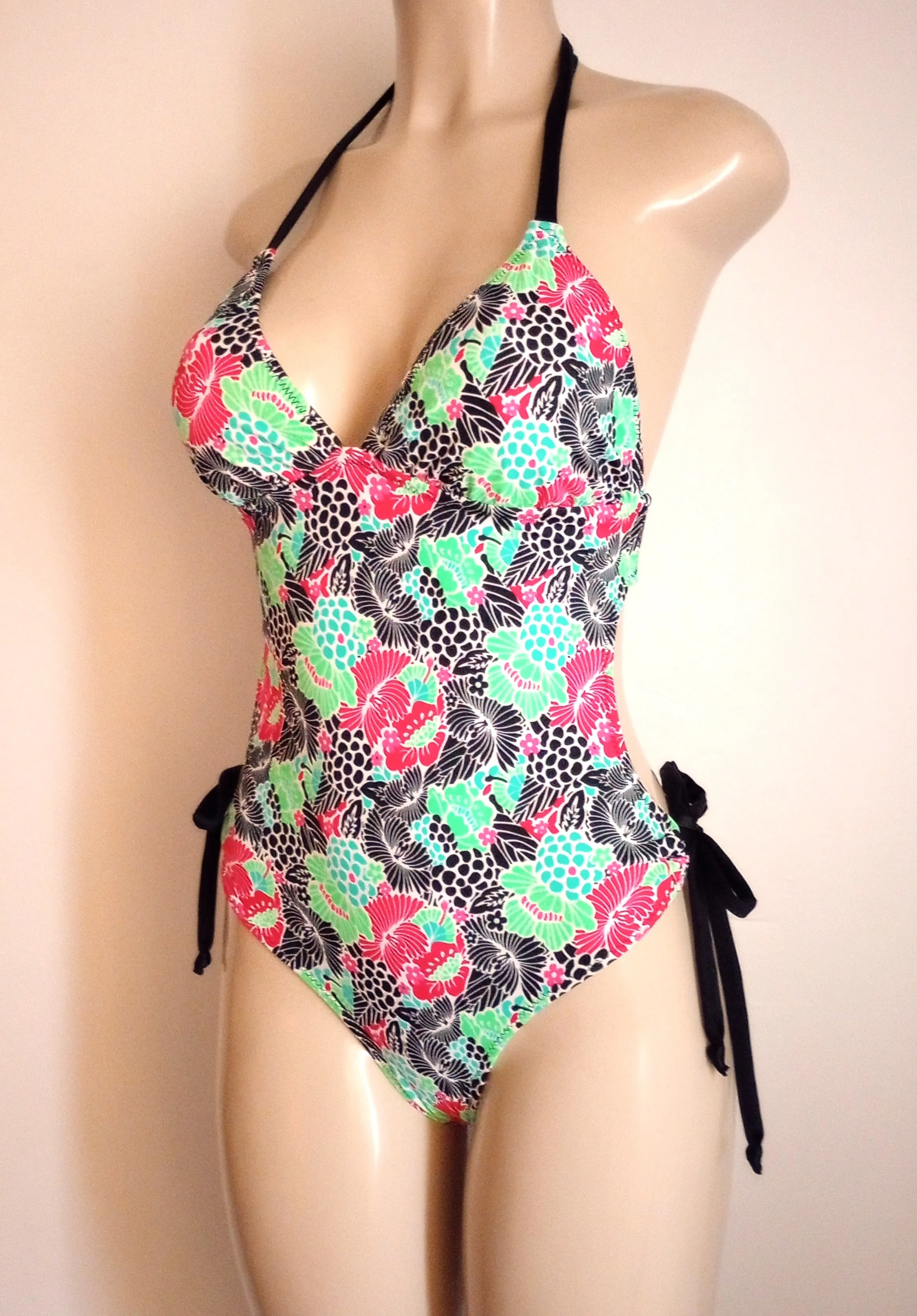 Tie Back Monokini Halter Scrunch Butt One Piece Swimsuit