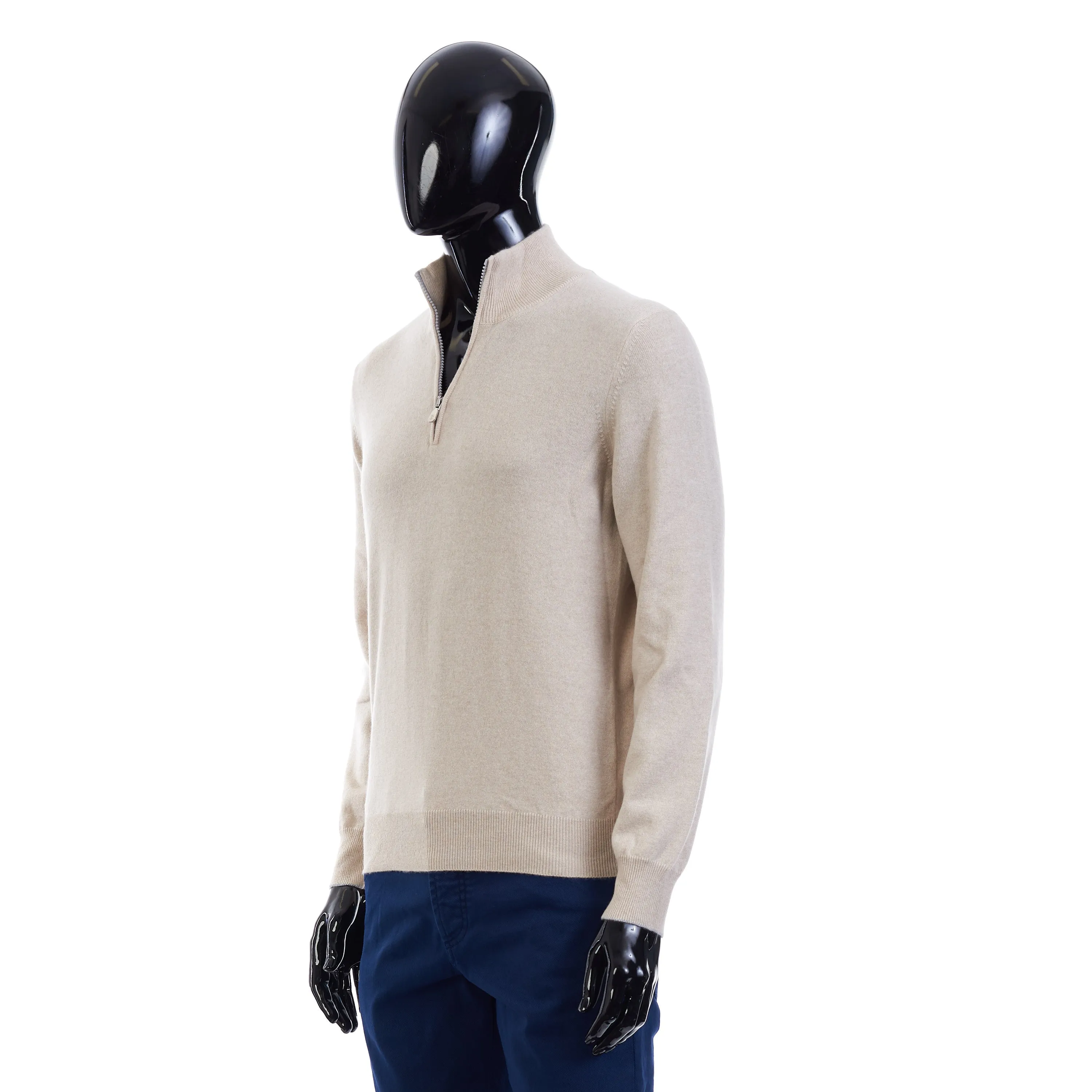 Turtleneck Sweater With Zipper In Sand Beige Cashmere