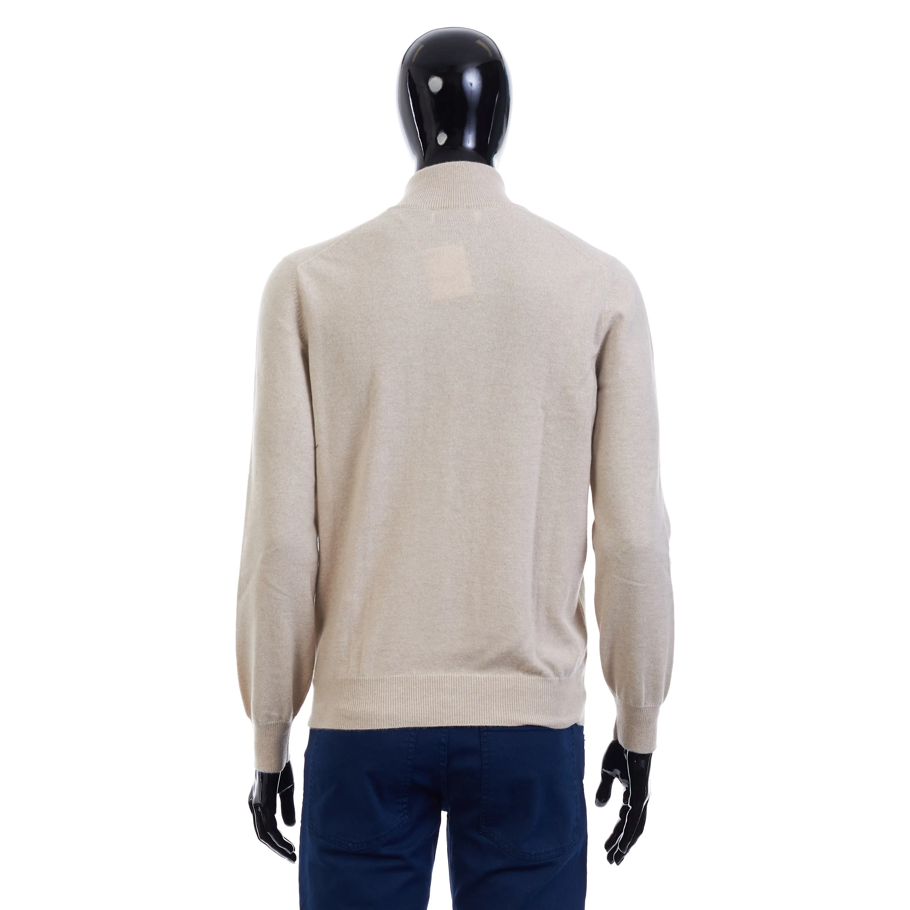 Turtleneck Sweater With Zipper In Sand Beige Cashmere