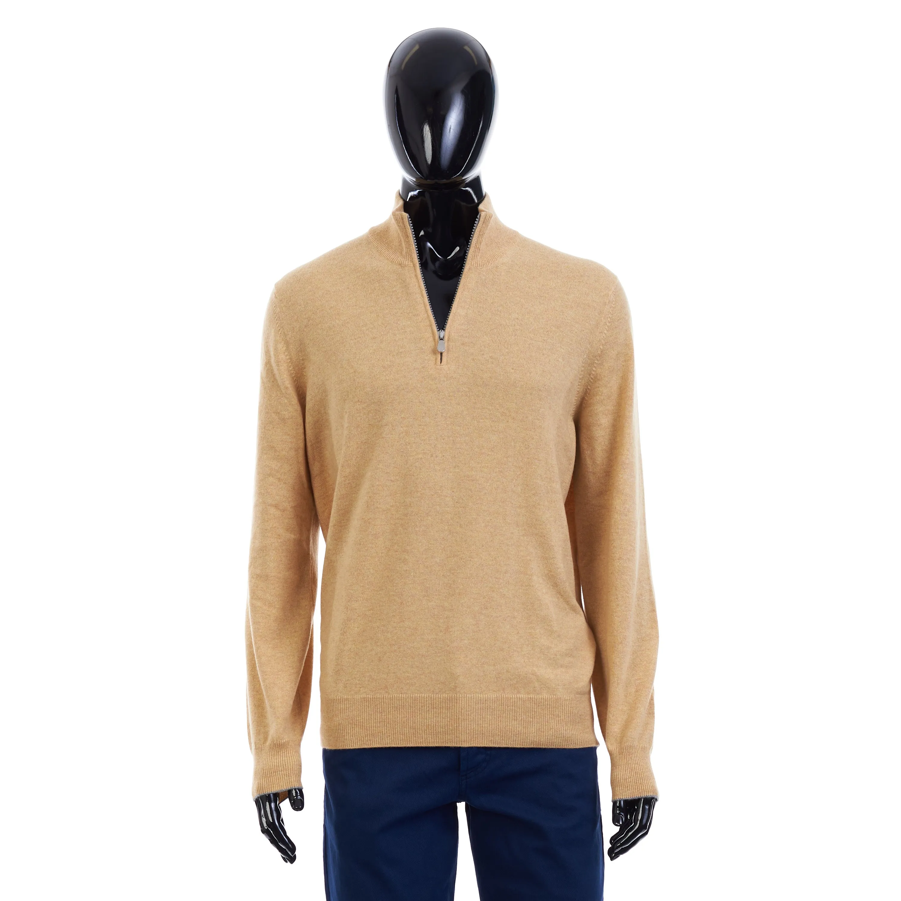 Turtleneck Sweater With Zipper In Yellow Cashmere