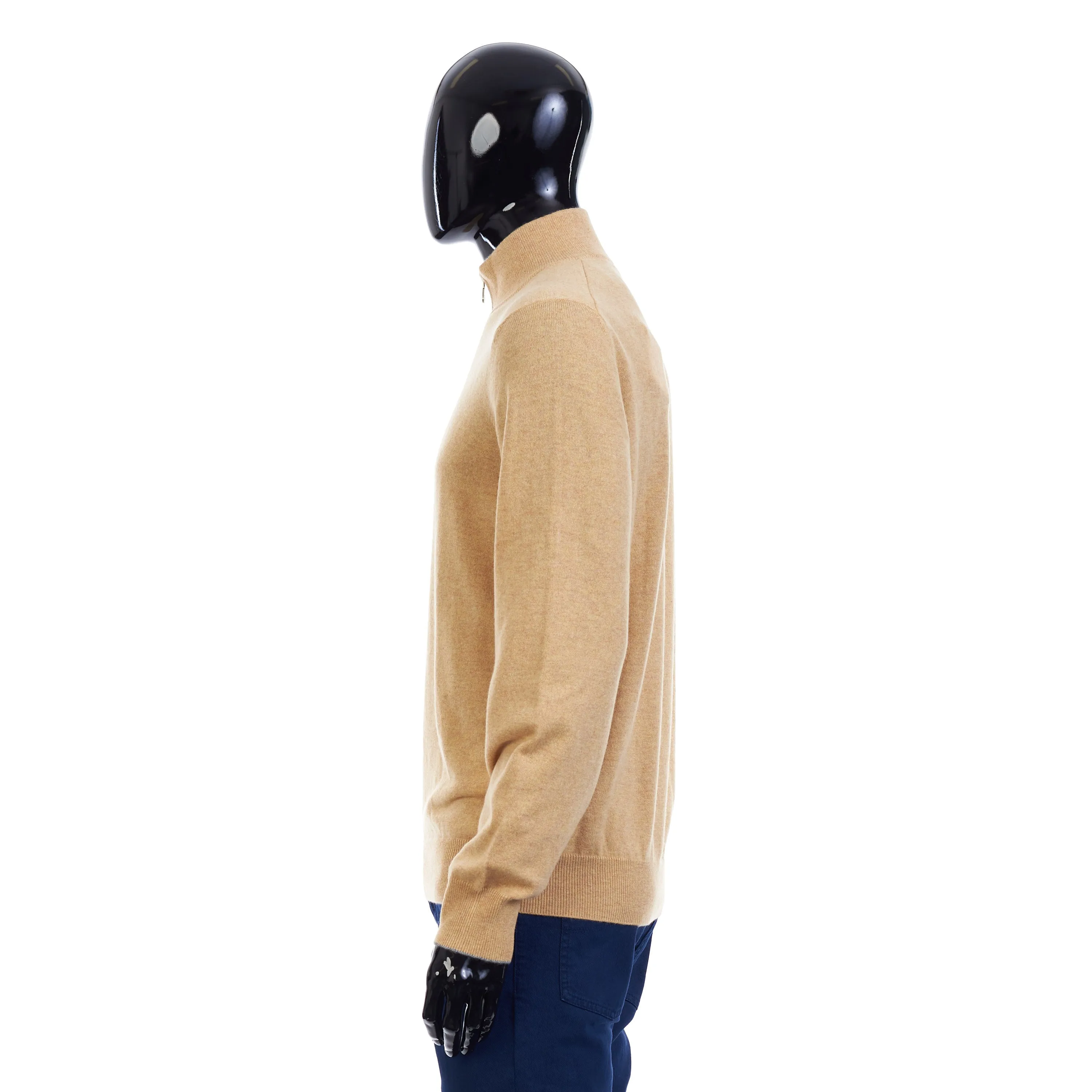 Turtleneck Sweater With Zipper In Yellow Cashmere