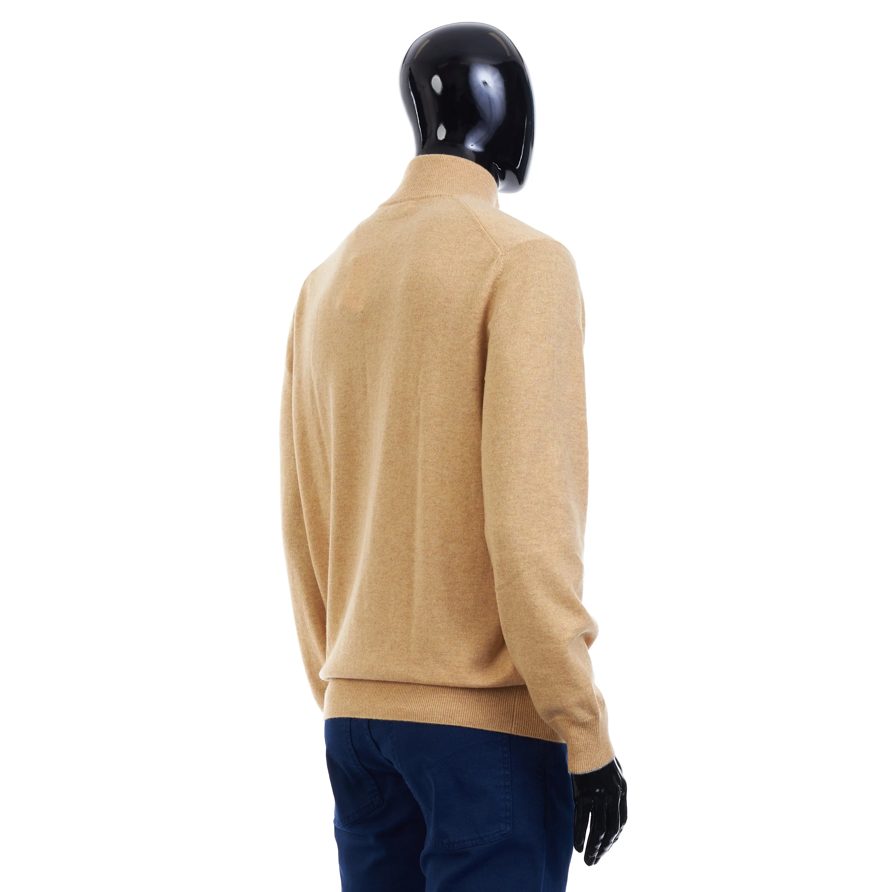 Turtleneck Sweater With Zipper In Yellow Cashmere