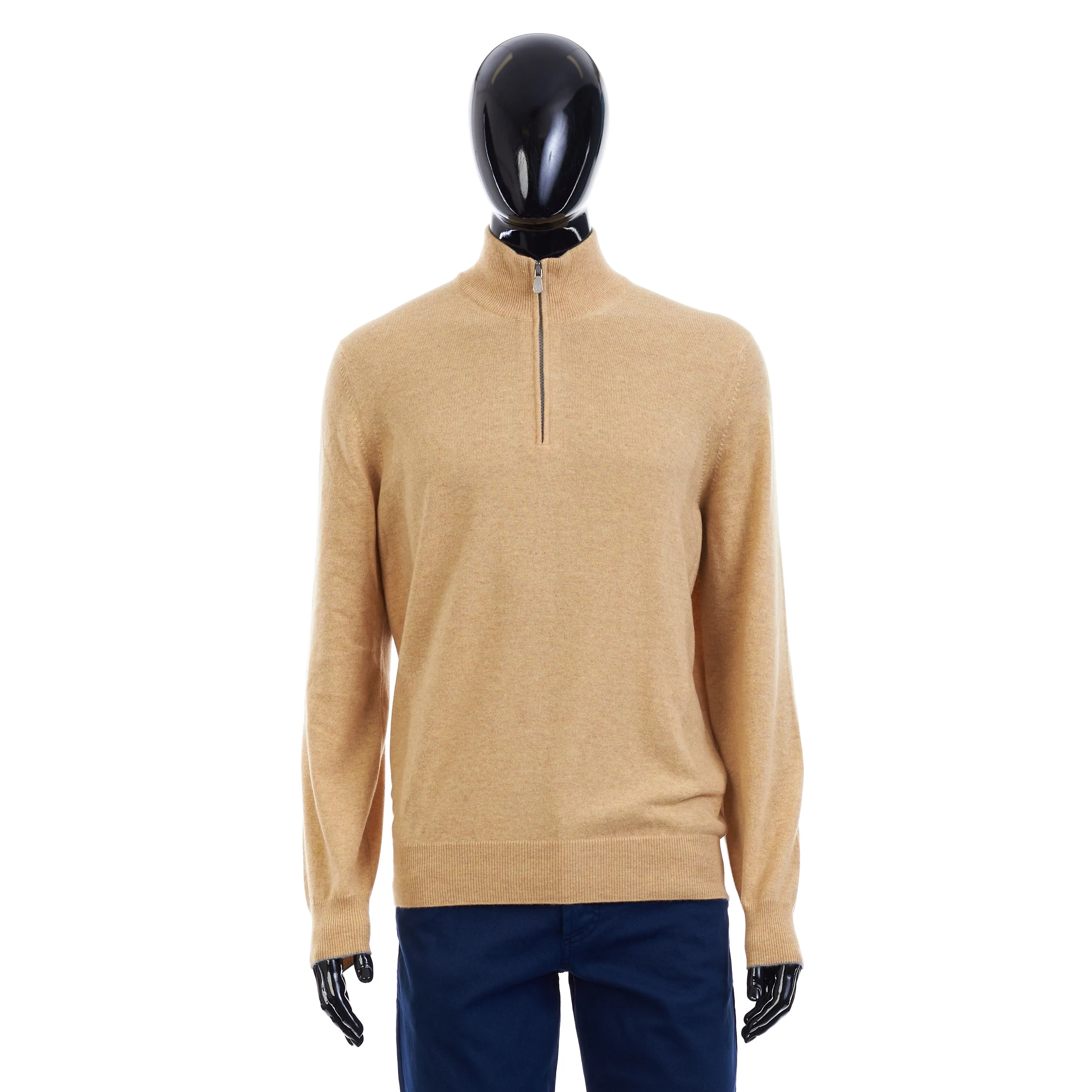 Turtleneck Sweater With Zipper In Yellow Cashmere