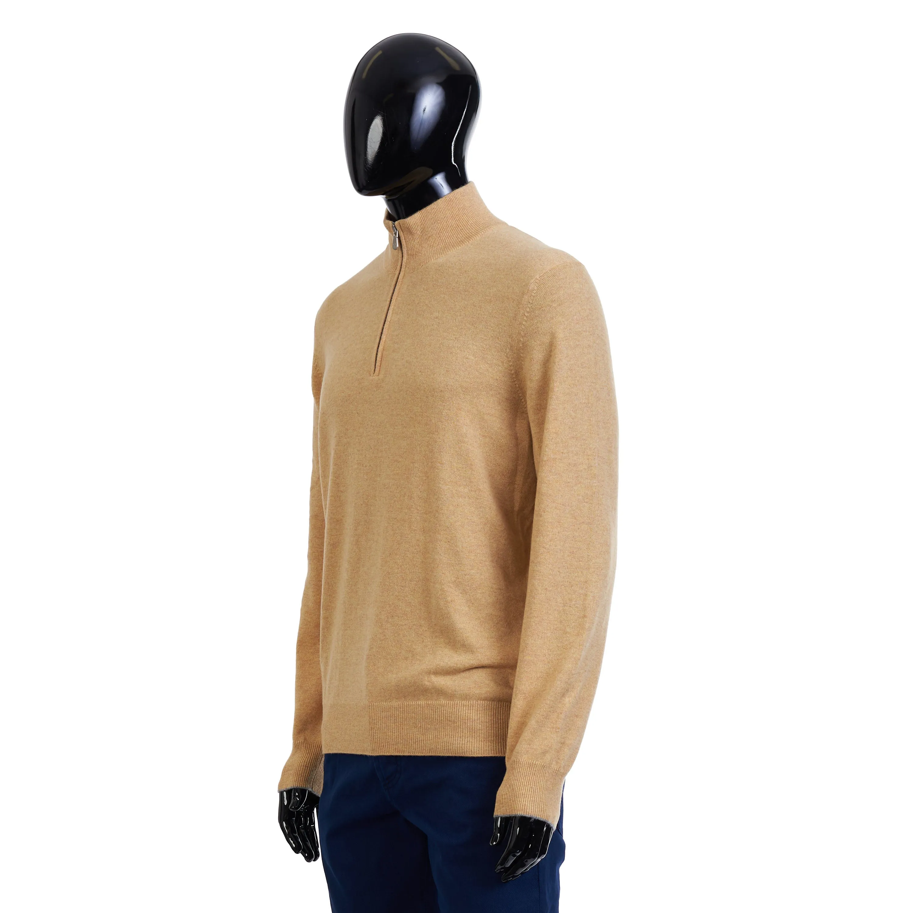 Turtleneck Sweater With Zipper In Yellow Cashmere