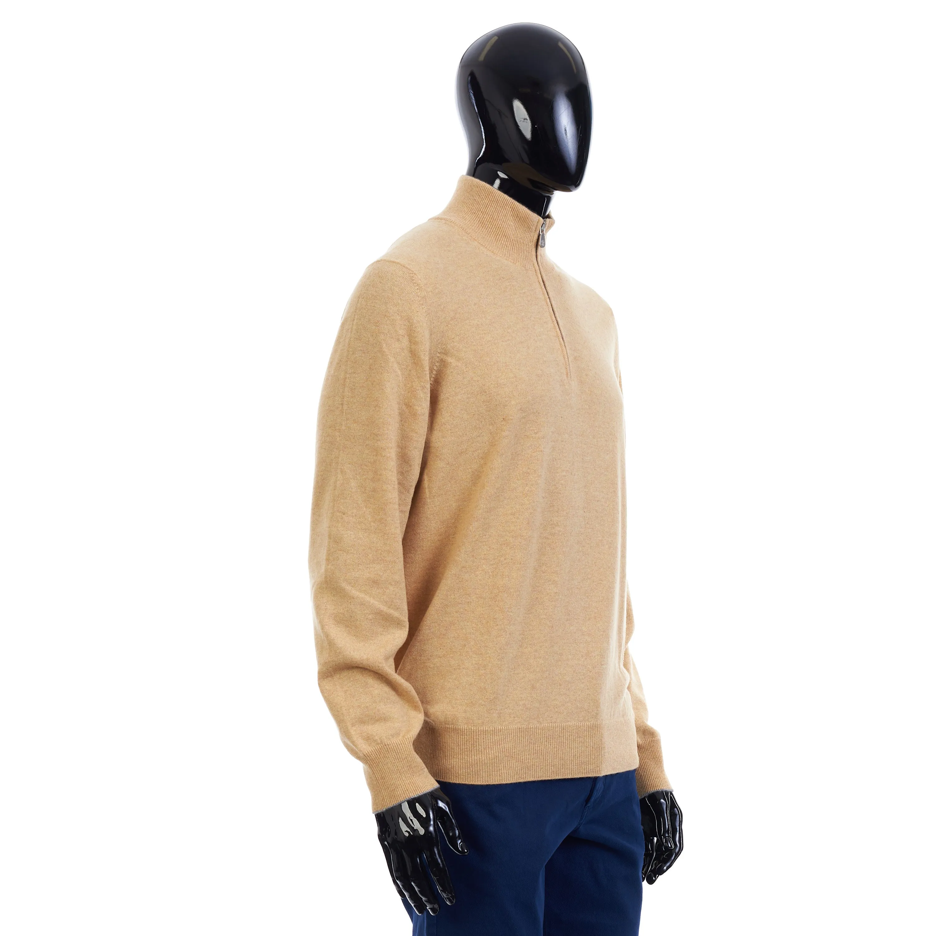 Turtleneck Sweater With Zipper In Yellow Cashmere