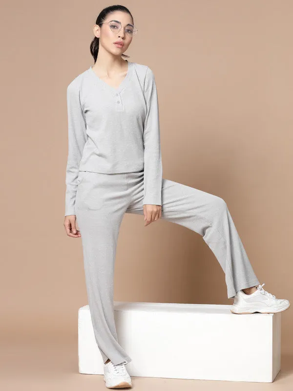 V Neck Long Sleeves Odour Free Top With Trouser For Women