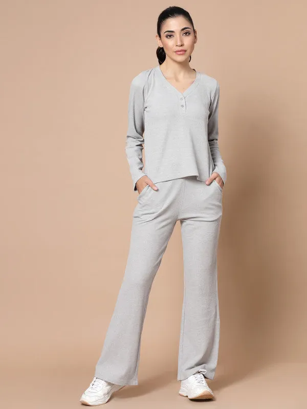 V Neck Long Sleeves Odour Free Top With Trouser For Women