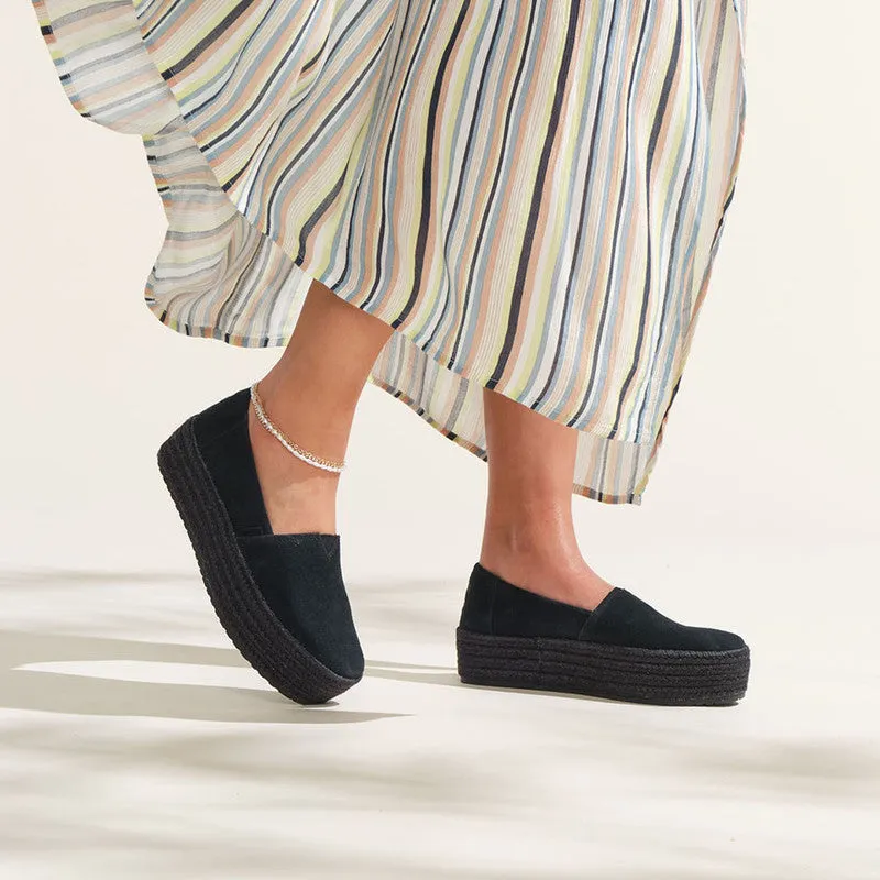 Valencia Black Suede Espadrille Platform