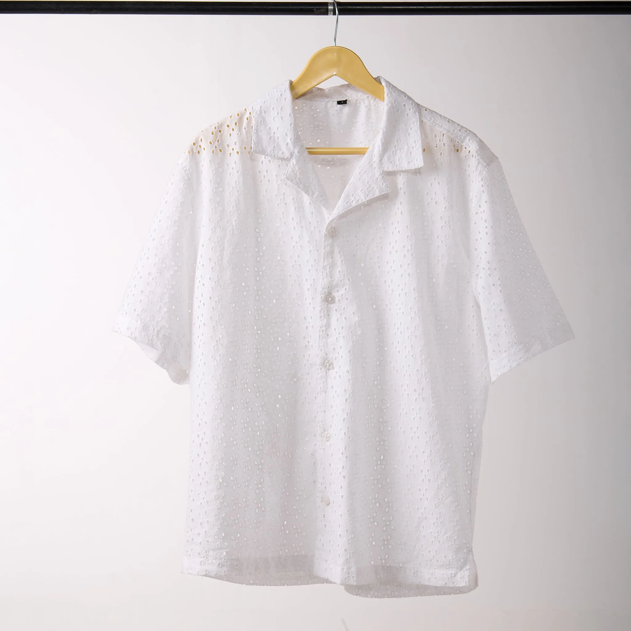 White Schiffly Resort Collar Shirt For Men