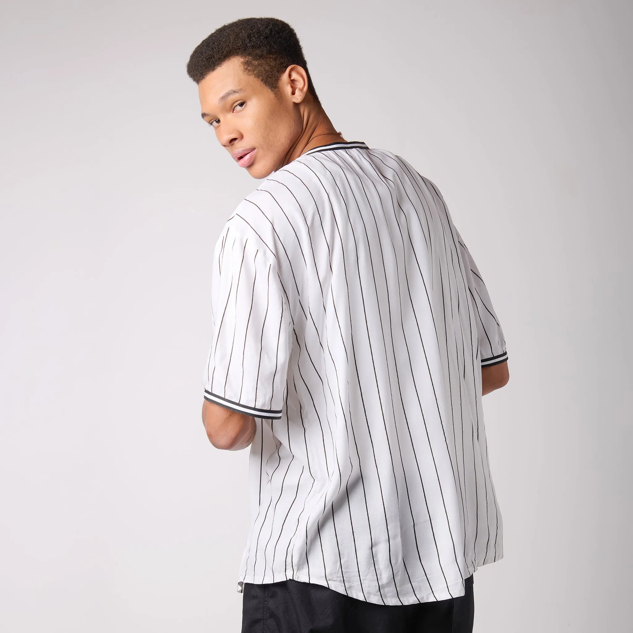 White Striped Baseball Shirt for Men