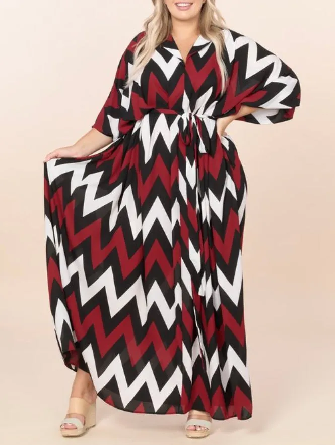 WOMEN ZIG-ZAG FULL LENGTH SHIRT DRESS